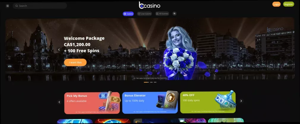 B Casino welcome bonus CAD 1,200 + 100 Free Spins